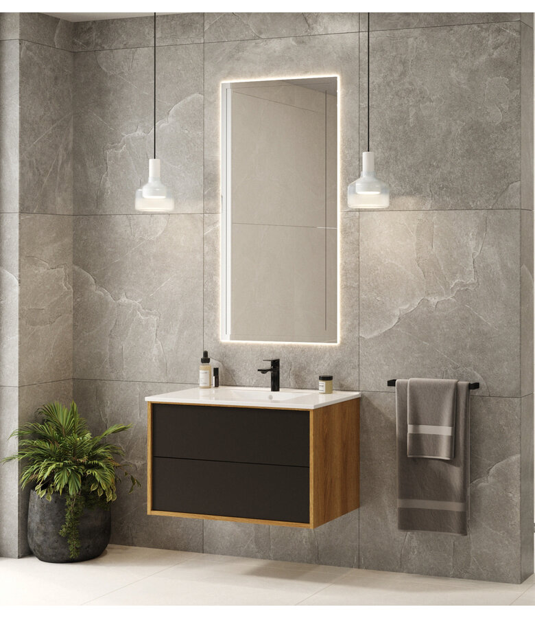 Badkamermeubel Gary 80cm - eiken met zwart