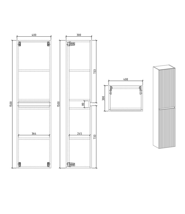 Badkamerkast Thermis 40 x 30 x 150 cm - wit marmer