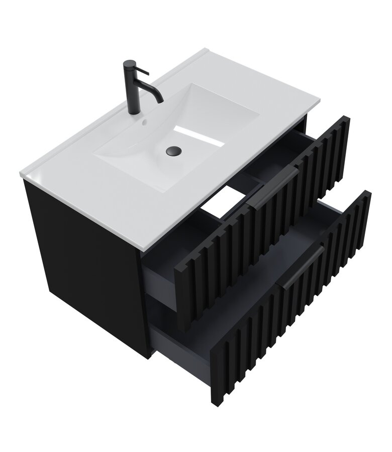 Badkamermeubel Fraser 80cm - zwart - 2 lades