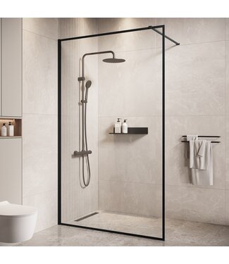 Douchewand Georgia 100 x 200 cm - zwart - inloopdouche 8mm