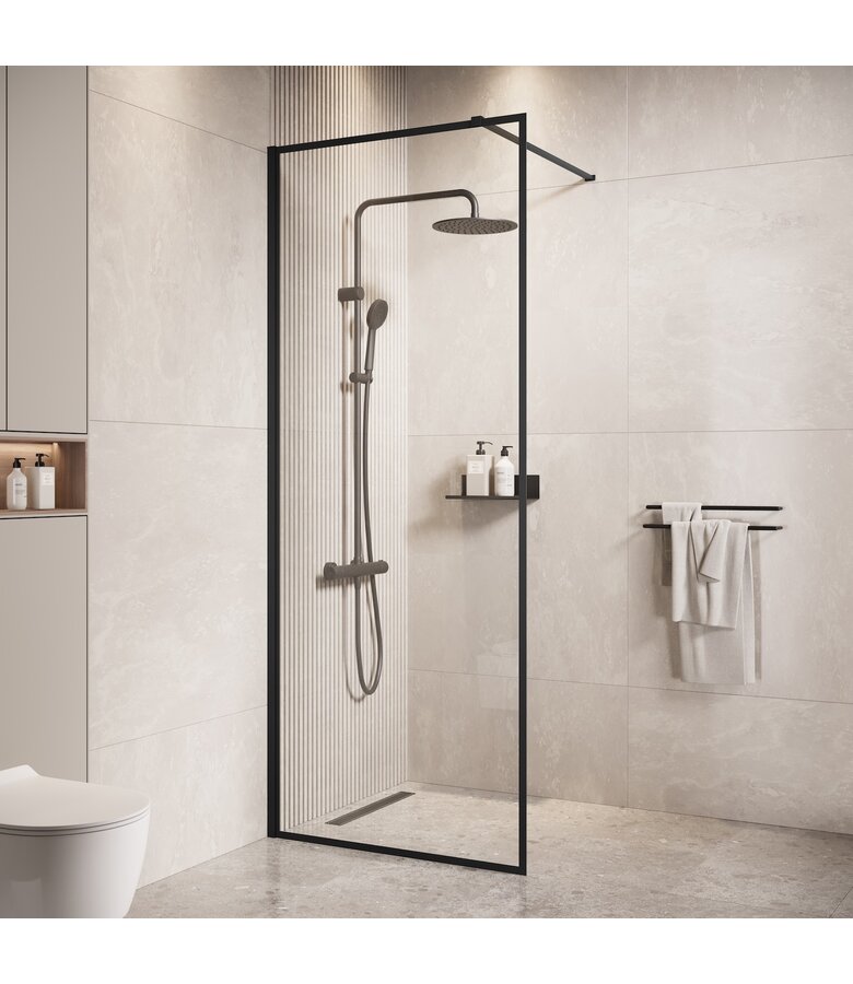 Douchewand Georgia 80 x 200 cm - zwart - inloopdouche 8mm