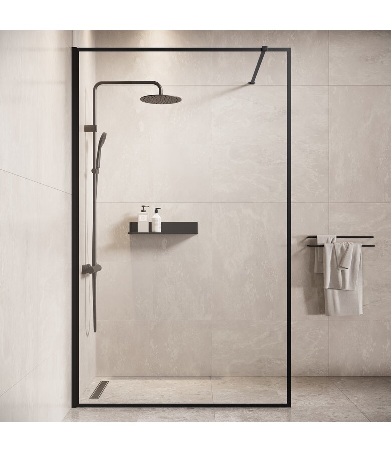 Douchewand Georgia 120 x 200 cm - zwart - inloopdouche 8mm