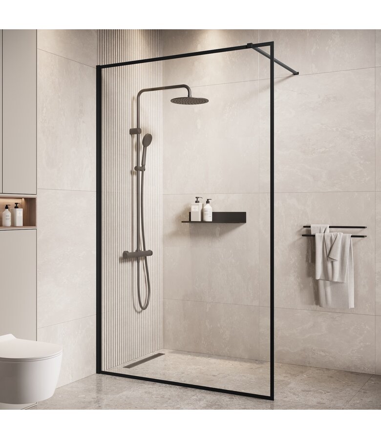Douchewand Georgia 120 x 200 cm - zwart - inloopdouche 8mm