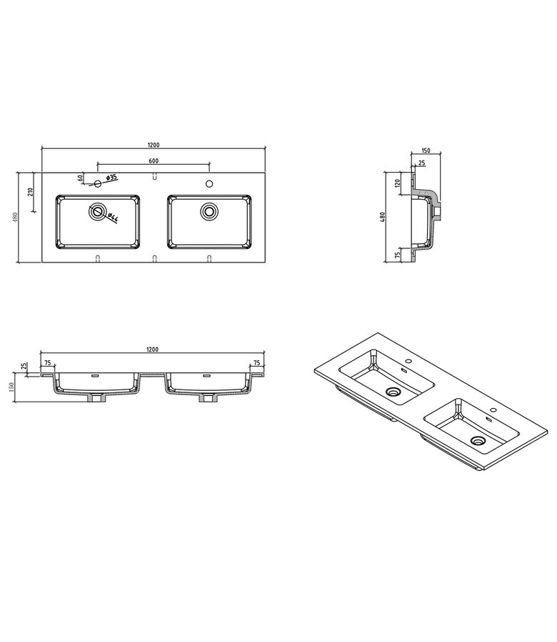 Badkamermeubel Angela 120cm - eiken