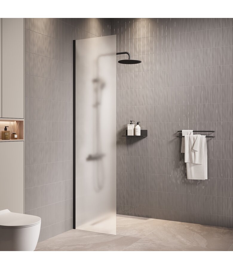 Douchewand Florida 40 x 200 cm - zwart - melkglas - inloopdouche 8mm