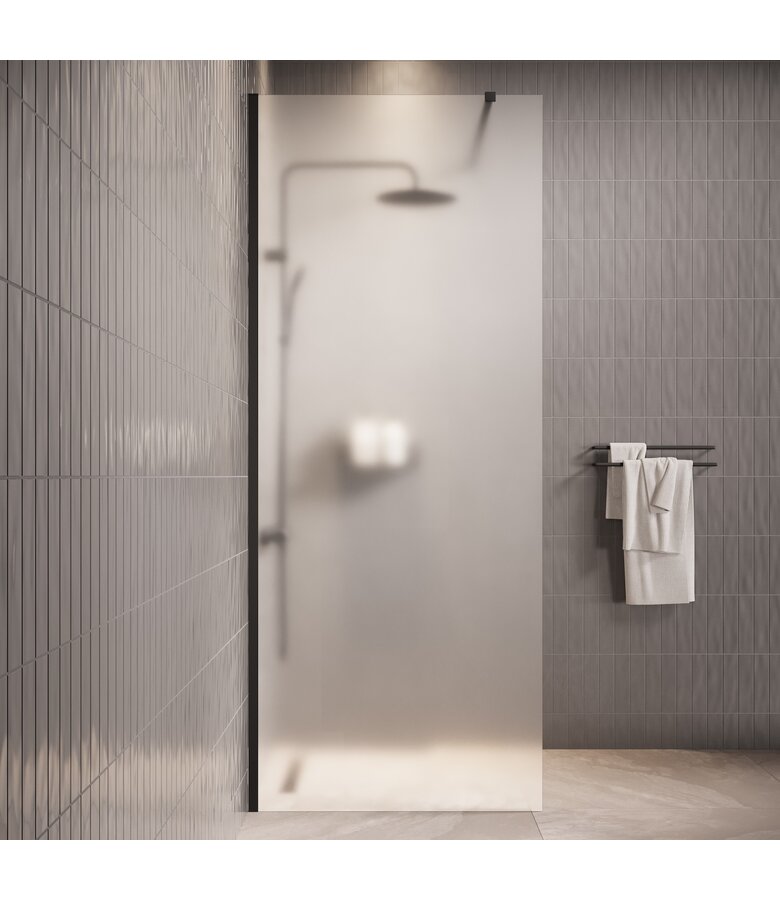 Douchewand Florida 50 x 200 cm - zwart - melkglas - inloopdouche 8mm