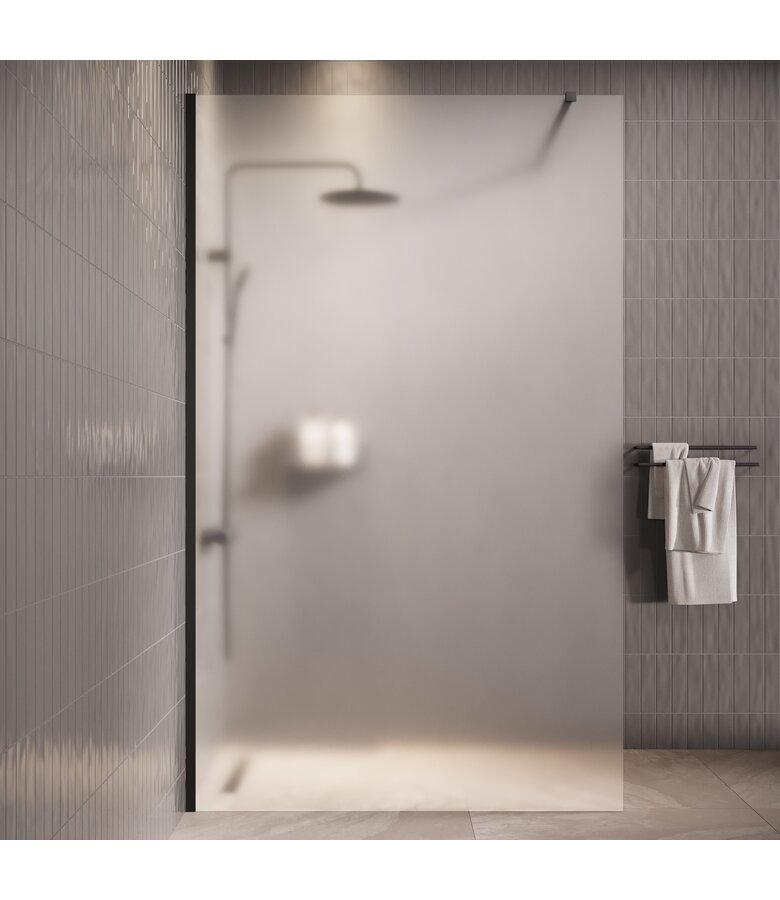 Douchewand Florida 100 x 200 cm - zwart - melkglas - inloopdouche 8mm