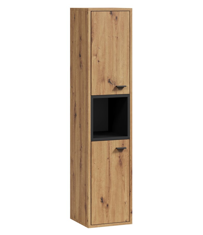 Badkamerkast Oliver 30 x 30 x 133 cm - eiken met zwart