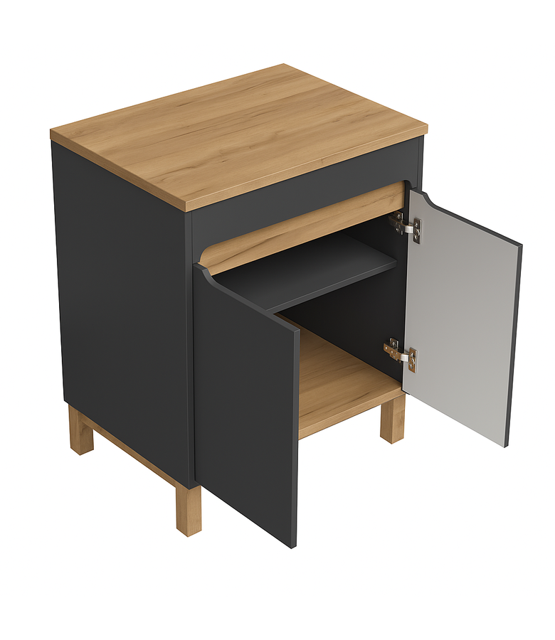 Wastafelkast Otero 60cm met bovenblad - grijs  met eiken