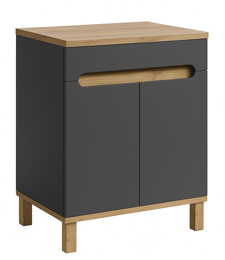 Wastafelkast Otero 60cm met bovenblad - grijs  met eiken