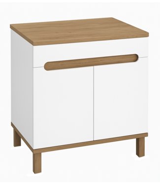 Wastafelkast Otero 80cm met bovenblad - hoogglans wit met eiken