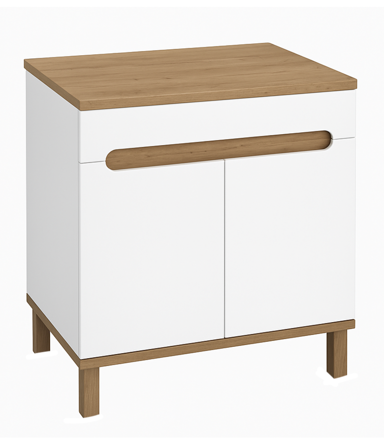 Wastafelkast Otero 80cm met bovenblad - hoogglans wit met eiken
