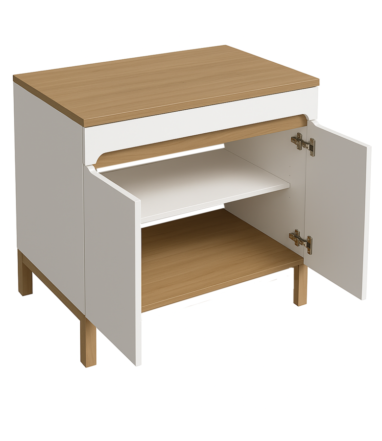 Wastafelkast Otero 80cm met bovenblad - hoogglans wit met eiken