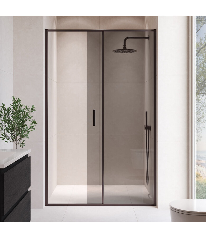 Douchewand Calgary 140 x 190 cm - zwart - rookglas - met nano coating