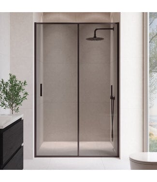 Douchewand Calgary 140 x 190 cm - zwart - rookglas - met nano coating