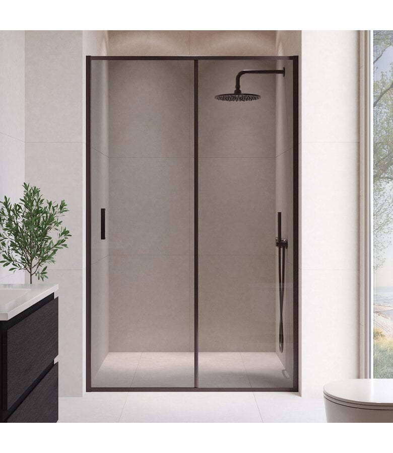 Douchewand Calgary 140 x 190 cm - zwart - rookglas - met nano coating