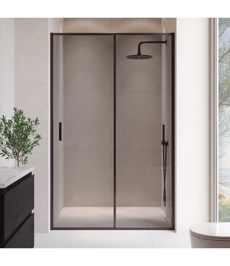 Douchewand Calgary 100 x 190 cm - zwart - rookglas - met nano coating