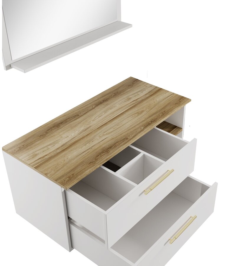 Badkamermeubel Bravos 100cm met spiegel - wit met eiken