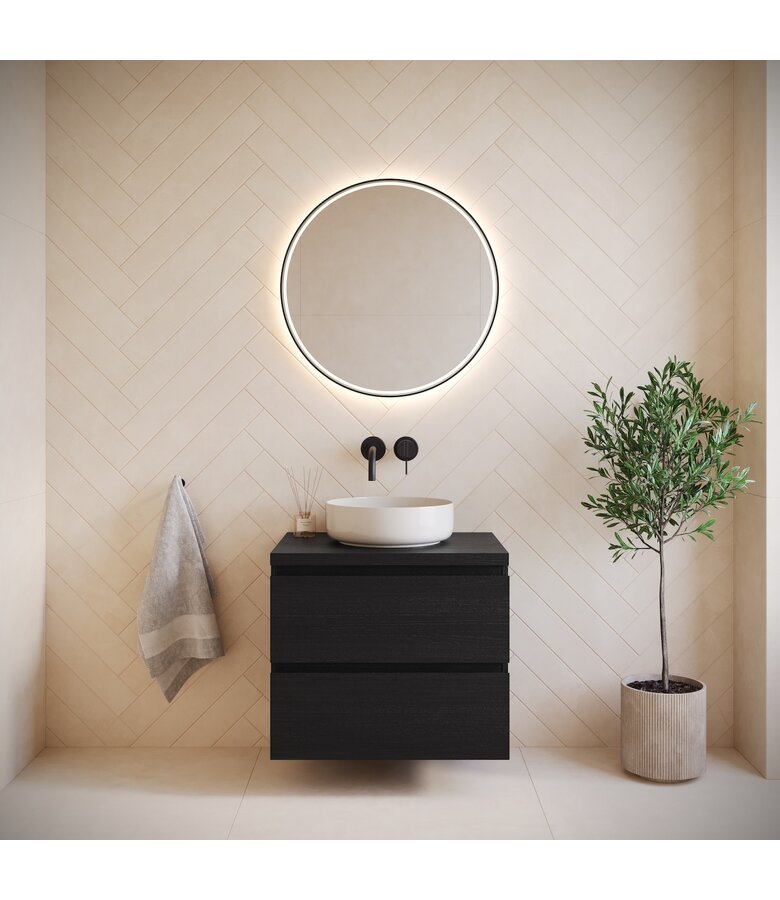 Wastafelkast Angela 60 x 48 x 54 cm - zwart houtnerf - met bovenblad