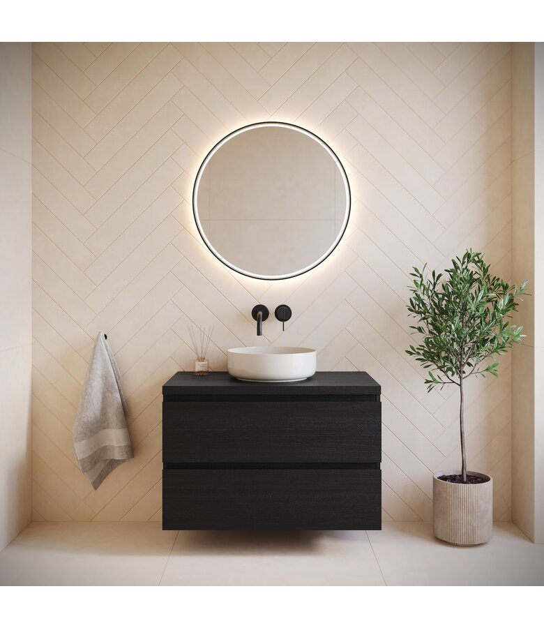 Wastafelkast Angela 80 x 48 x 54 cm - zwart houtnerf - met bovenblad