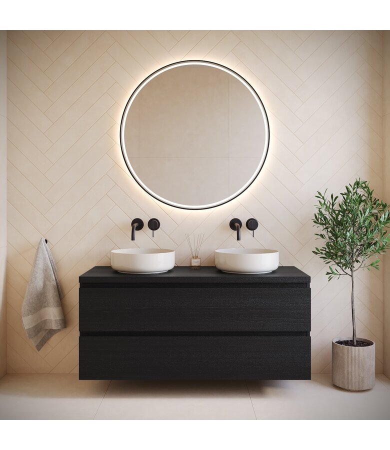 Wastafelkast Angela 120 x 48 x 54 cm - zwart houtnerf - met bovenblad