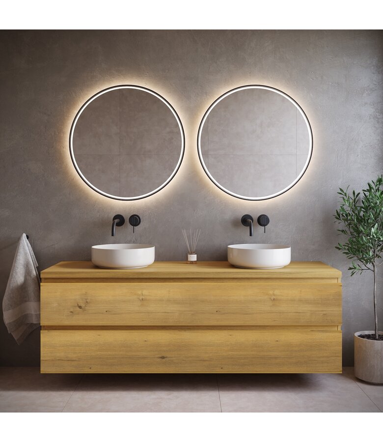 Wastafelkast Angela 160 x 48 x 54 cm - eiken - met bovenblad