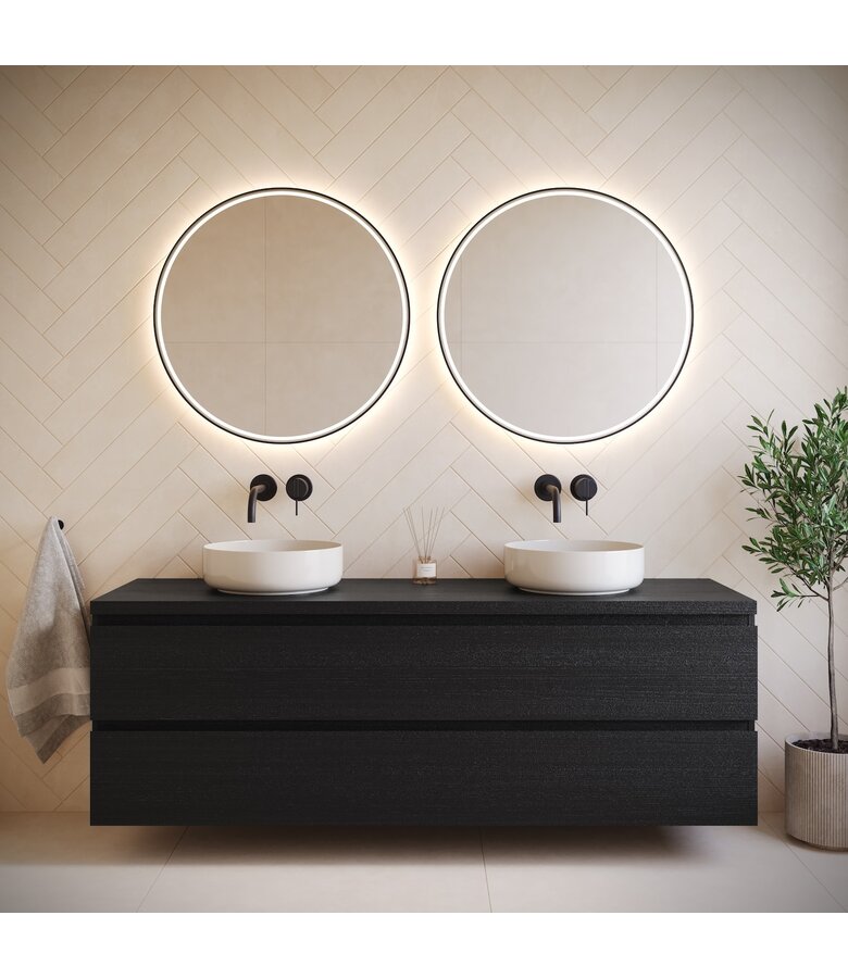 Wastafelkast Angela 160 x 48 x 54 cm - zwart houtnerf - met bovenblad