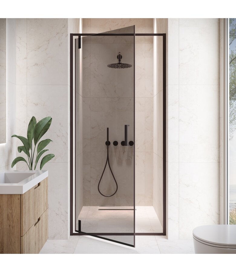 Douchewand Seattle 90 x 190 cm - zwart - rookglas - douchedeur 6mm