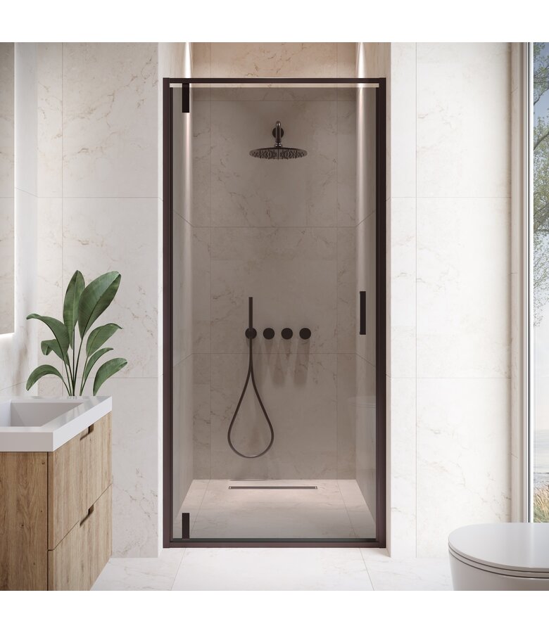 Douchewand Seattle 90 x 190 cm - zwart - rookglas - douchedeur 6mm