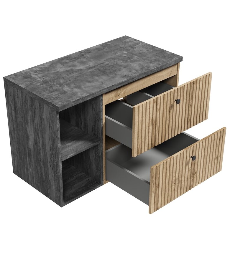Wastafelkast Saros 90cm - eiken - met bovenblad en opbergvak