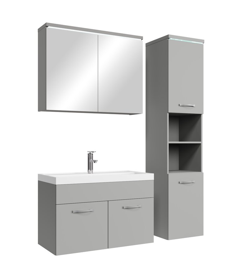 Badkamermeubel Paso LED 80cm met spiegelkast - mat grijs