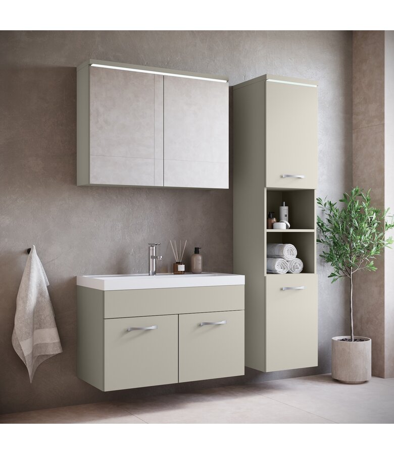 Badkamermeubel Paso LED 80cm met spiegelkast - beige