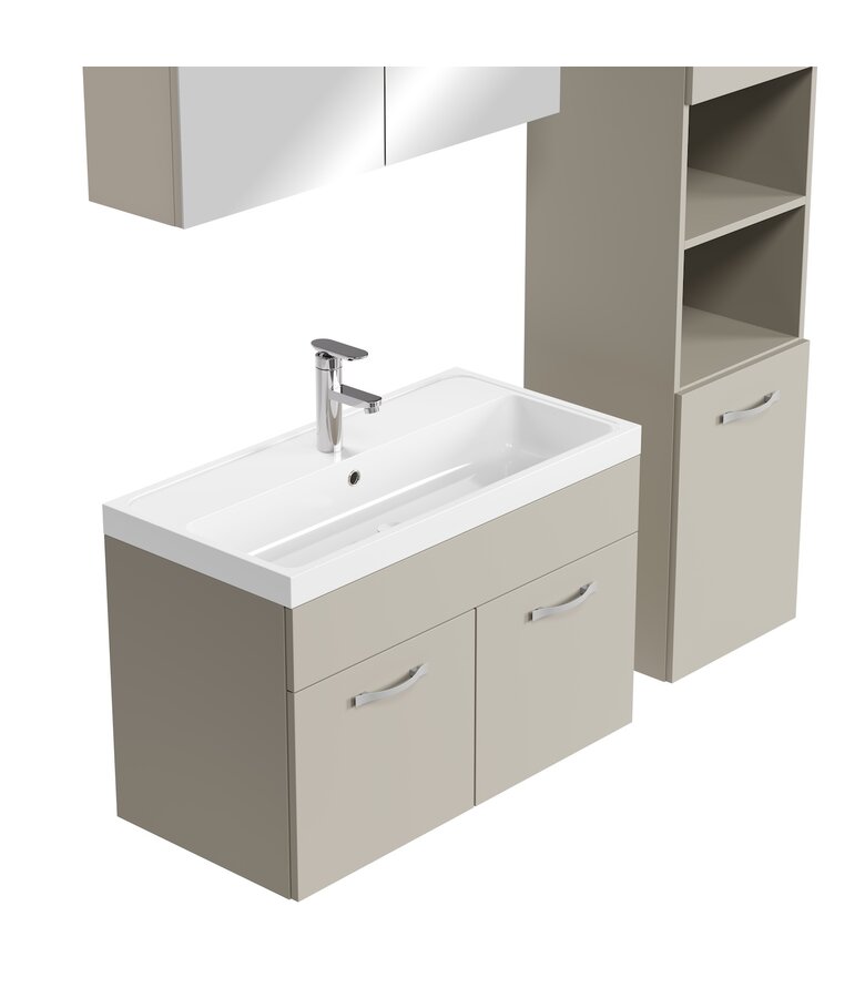 Badkamermeubel Paso LED 80cm met spiegelkast - beige