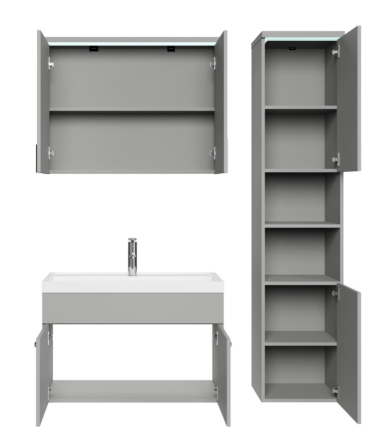 Badkamermeubel Paso LED 80cm met spiegelkast - mat grijs