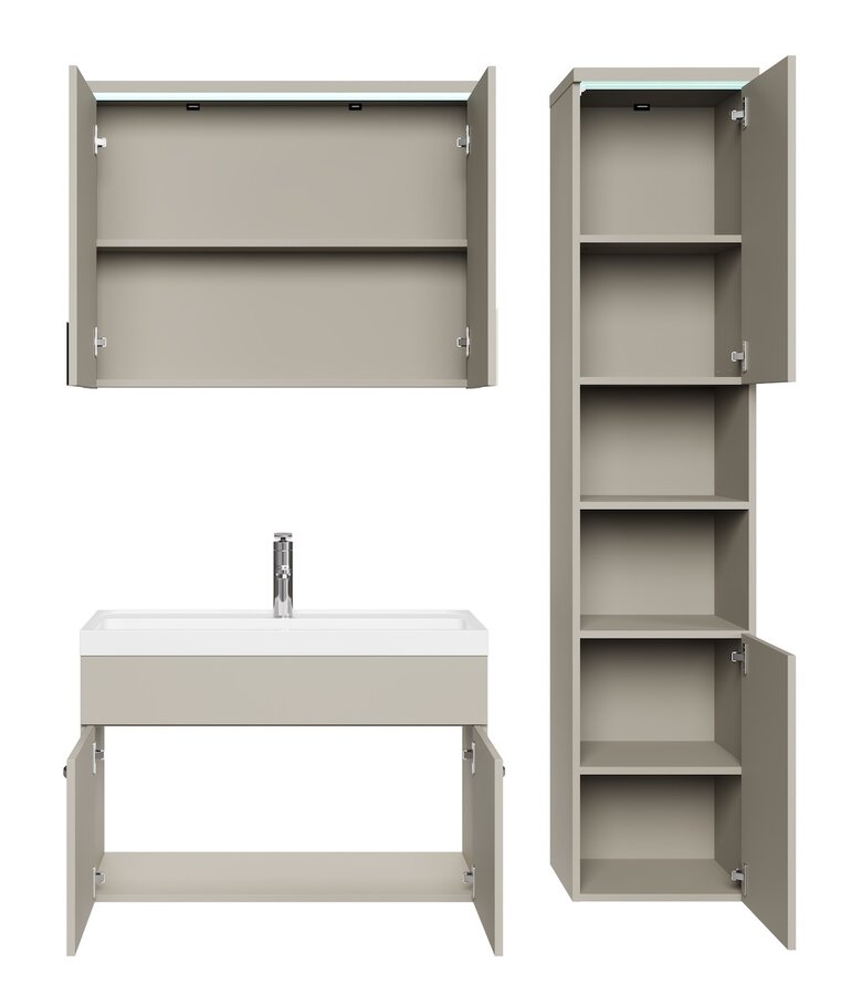 Badkamermeubel Paso LED 80cm met spiegelkast - beige