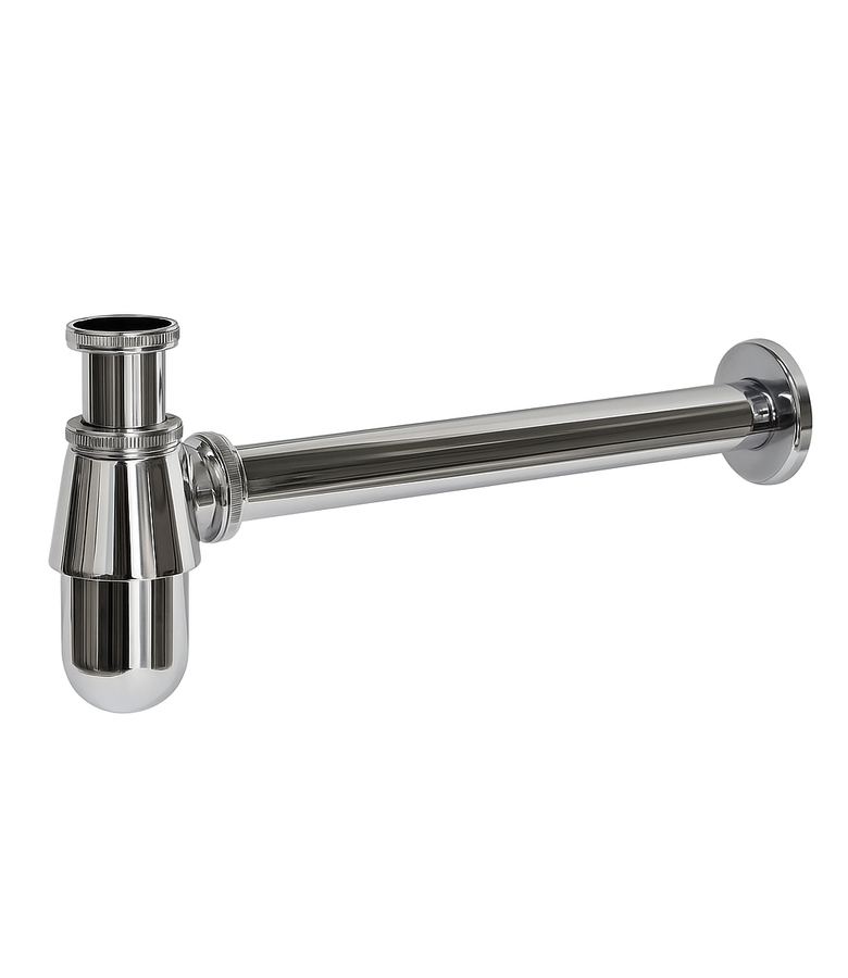 Verchroomd sifon met afvoerbuis en muurbuis - rond 08