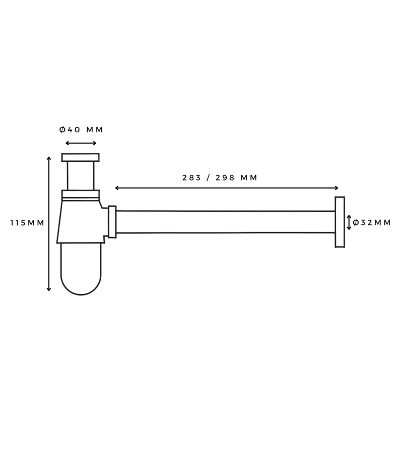 Mat zwart sifon met afvoerbuis en muurbuis - rond 08