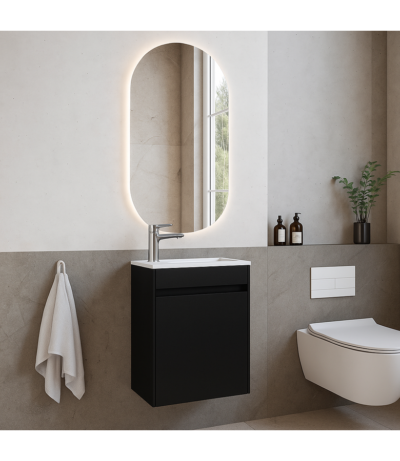 Toiletmeubel Sinta 40cm - mat zwart - witte wastafel