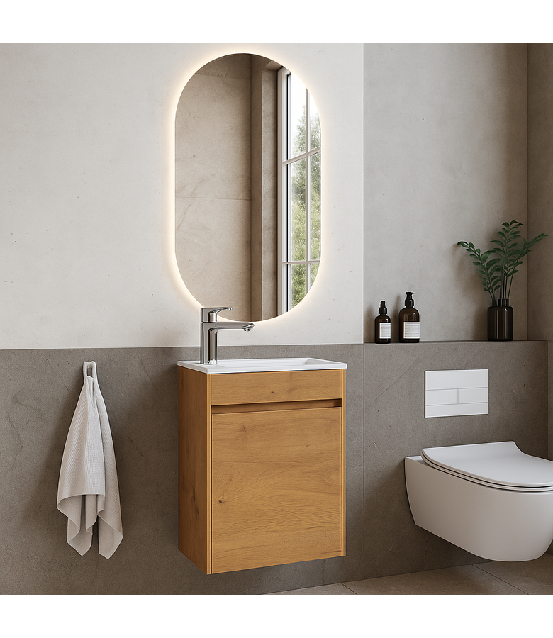 Toiletmeubel Sinta 40cm - eiken - witte wastafel