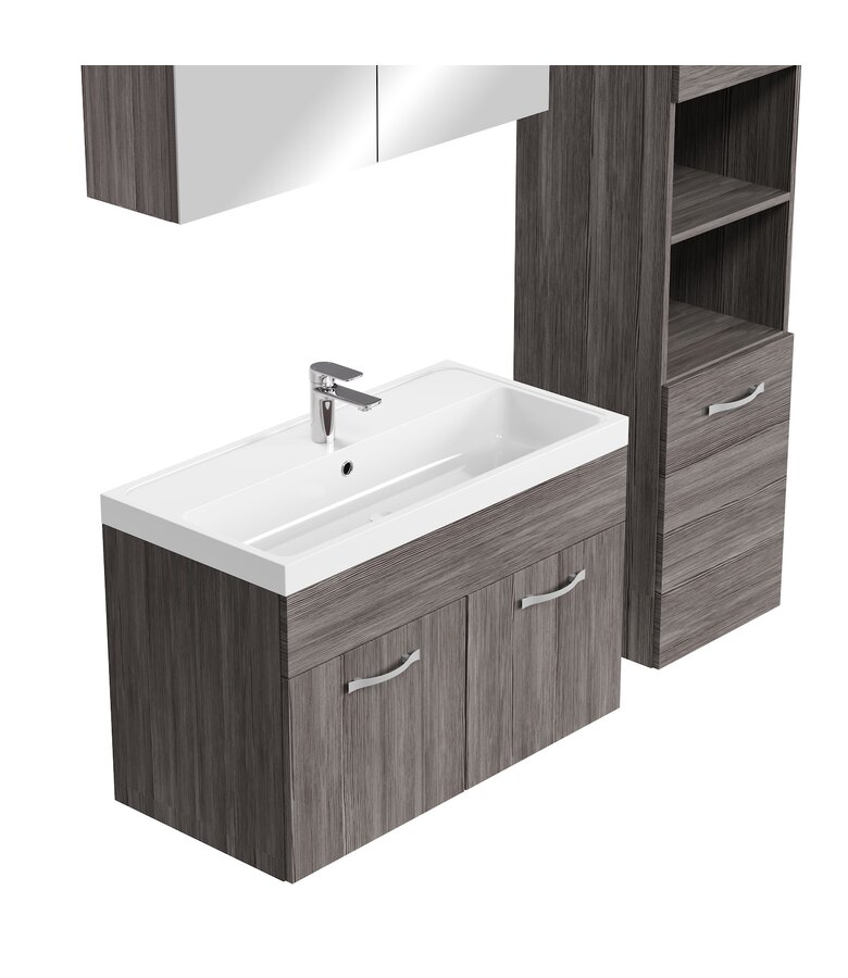 Badkamermeubel Paso LED 80cm met spiegelkast - grijs eiken