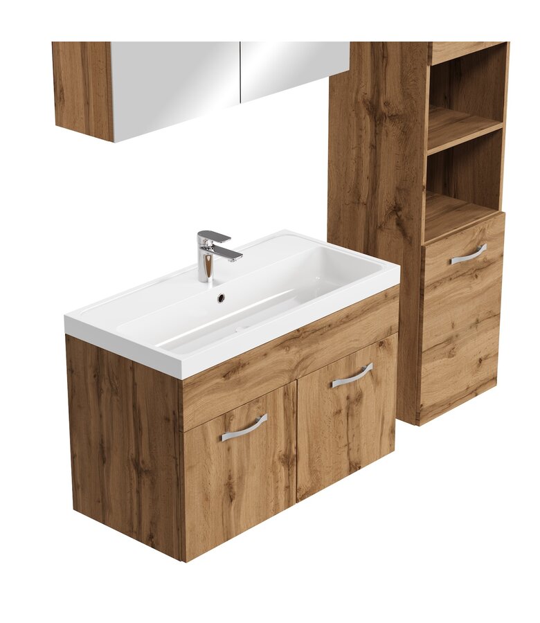 Badkamermeubel Paso LED 80cm met spiegelkast - eiken