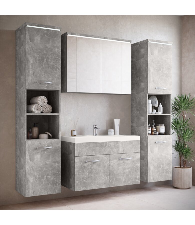 Badkamermeubel Paso XL LED 80cm met spiegelkast - beton grijs