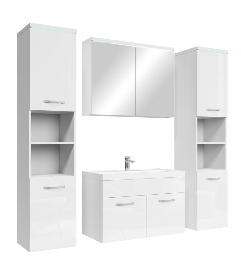 Badkamermeubel Paso XL LED 80cm met spiegelkast - hoogglans wit