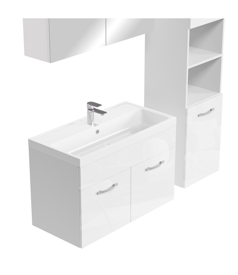 Badkamermeubel Paso XL LED 80cm met spiegelkast - hoogglans wit