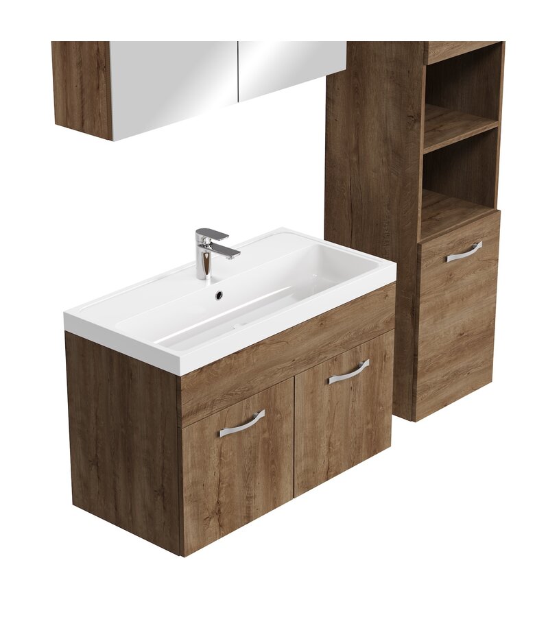 Badkamermeubel Paso XL LED 80cm met spiegelkast - bruin eiken