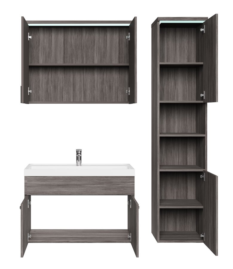 Badkamermeubel Paso LED 80cm met spiegelkast - grijs eiken