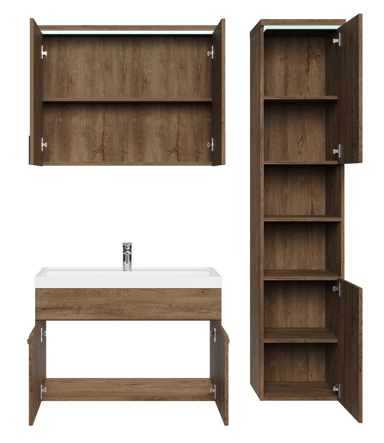 Badkamermeubel Paso LED 80cm met spiegelkast - bruin eiken