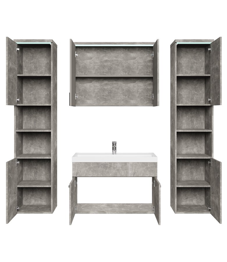 Badkamermeubel Paso XL LED 80cm met spiegelkast - beton grijs