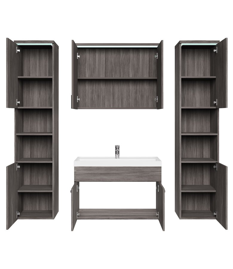 Badkamermeubel Paso XL LED 80cm met spiegelkast - grijs eiken