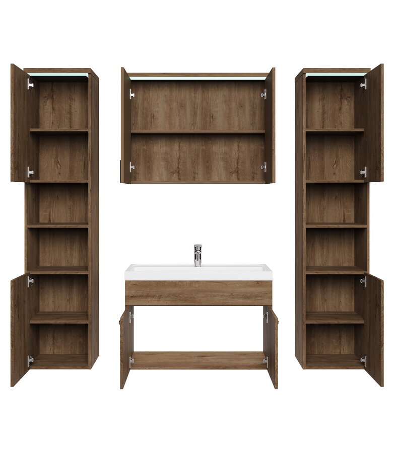 Badkamermeubel Paso XL LED 80cm met spiegelkast - bruin eiken